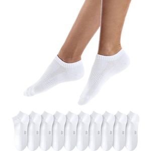 Witte Enkelsokken - Qincao - Unisex - Maat 47-50 - 10-Pack - Ademend Katoen - Comfortabele Tailleband