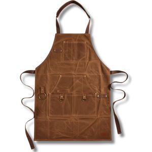 Viamart® - Professioneel Waxed Canvas Schort - Werkschort - Barbecueschort - Alternatief Voor Leren Schorten - Praktisch Zakken, Koorden, Nekbeschemer - Unisex: Dames & Heren - Maat: One Size Fit - Kleur: Bruin - Het Ultieme BBQ Schort of Werkschort.