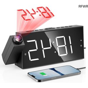 RFWR® Digitale Projectiewekker met 7 Inch Display, Dubbele Alarmen, Dimmer en USB-oplader - Slaapkamer