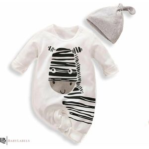 Newborn - Romper Met Zebra Print - Met Muts - Jongens _ Babykleding - Kraamcadeau - Giftset