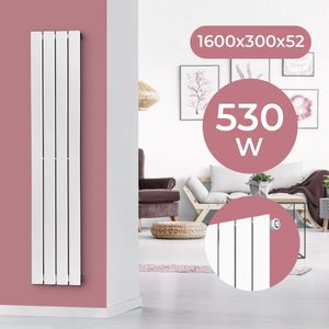 Aquamarin Badkamerradiator - Verticaal - Handdoekradiator - Middenaansluiting - Verwarming Badkamer - 530W - 160 x 30 x 5,2 cm - Wit - Zonder Ventiel