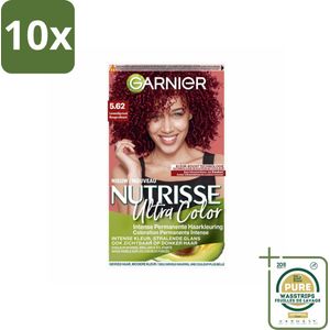 10 x Garnier - Nutrisse Ultra Color 5.62 - Haarkleuring - Levendig Rood - Voedend - Permanente Kleur - Grootverpakking - Haarkleuring - Rood - Permanent - Grijsdekking - Voedend