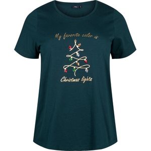 ZIZZI VCHRISTMAS, S/S, STRAIGHT TEE Dames T-shirt - Dark Green - Maat S (42-44)