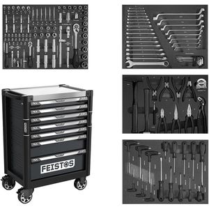 Feistos - Mento 2 - Werkplaatswagen - Zwart - Uitgerust met 158 Onderdelen