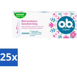25 x o.b. Tampons - Original Super Plus - Voor Extra Bescherming en Comfort - 16 Tampons - Extra Bescherming - Comfort - Plantaardige Tampons - Chloorvrij - Parfumvrij