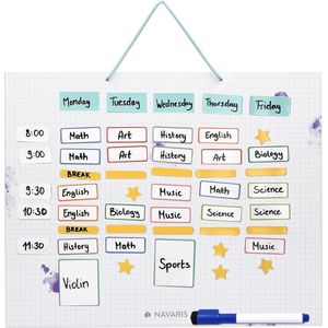 Navaris magnetische weekplanner - 40 x 32 cm - Inclusief 115 stickers en stift - Uitwisbare familieplanner - Magneetbord - Wit