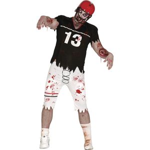Guirca - Honkbal Kostuum - Zombie Football Speler Nummer 13 - Man - Zwart, Wit / Beige - Maat 54-56 - Carnavalskleding - Verkleedkleding