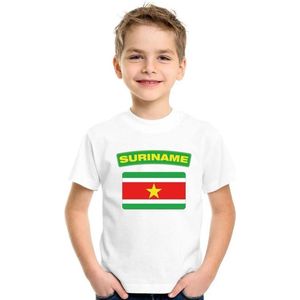 T-shirt met Surinaamse vlag wit kinderen 110/116