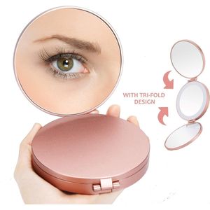 20X Vergrootspiegel met Licht, 20X/5X/1X Reizen Verlichte Make-up Spiegel, Draagbare LED Compacte Spiegel, Handheld Opvouwbare Oplaadbare Ring Lichtspiegel (4 inch, Rose Gold)