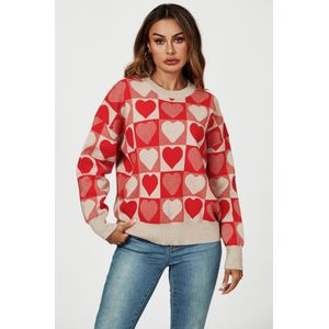 Hartpatroon gebreide trui in rood
