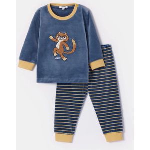 Woody - Baby Jongens Pyjama - Blauwgrijs - Velours - 12 maand