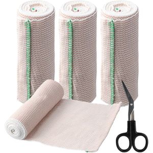 4 stuks elastische maandverbanden - 15 cm x 4,5 m - rekbaar verband voor benen - sportbandage - gaasbanden - compressiebandage - steunbandage voor enkelondersteuning - arm- of beenblessures - borstkasblessures