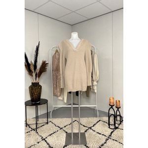 Quinta | Braided V-neck Sweater, Taupe, Maat One Size