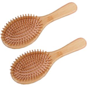 2 stuks Bamboe Haarborstel - massage hoofdhuidkam - natuurlijke houten peddelborstel - lichtgewicht massage hoofdhuidkam - bamboe kam - ontwarrende borstel - houten hoofdhuidmassager - voor alle haartypes - antistatisch - houtkleur - 23 x 8 cm
