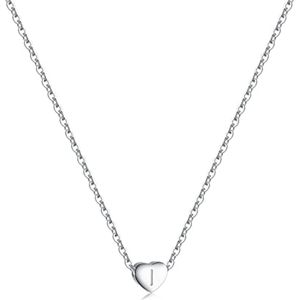 Roestvrijstalen damesketting met initiaal en hartvormige hanger, A-Z letterketting, zilverkleurig, lengte 38 + 5 cm