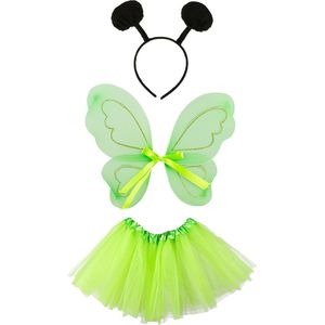 Vlinder verkleed set - vleugels/rokje/diadeem - groen - kinderen - carnaval verkleed accessoires