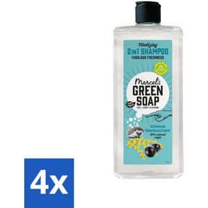 4 x Marcel's Green Soap - Shampoo & Conditioner 2-in-1 - Mimosa & Black Currant - Verzorging in één - 300 ml - Haarverzorging - Shampoo Conditioner - 2 In 1 - Mimosa - Zwarte Bes