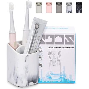 Bathroom Toothbrush Holder - Electric Toothbrush and Toothpaste Organizer - Countertop Cup for Razors, Makeup Brushes, and Pencils - White Marble Pattern