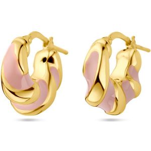 Zilver Verguld - Oorringen - Roze Emaille - Gedraaid - 1 Micron - 17x7.5mm