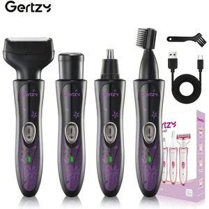 4-in-1 Gertzy Scheerapparaat Set – Oplaadbare Body Shaver + Precisietrimmer, Oor/Neushaar en Wenkbrauwtrimmer – Pijnloze Ontharing en de perfecte Lichaamshaar verzorging - Kleur Paars/Zwart