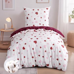 Ibenzoa® Omkeerbare katoenen beddengoedset met hartmotief en ritssluiting