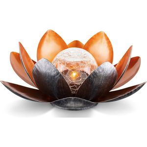 Navaris tuinverlichting lotus - LED solar lamp - Buitenverlichting met sensor - Lamp op zonne-energie - Voor tuin en balkon - 27 x 11,5 cm - Amber