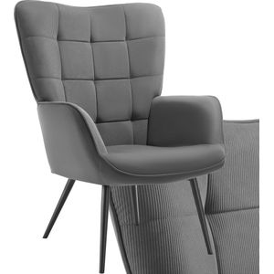 tectake® Oorfauteuil in Scandinavische stijl - Hygge - Stoel voor woonkamer, slaapkamer - Loungefauteuil - Zwart metalen poten - Draagvermogen tot 150 kg - Grijs