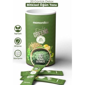 MOMORDICA Detox Mix Daily Greens 20 dagelijkse maaltijdpoeder met 11 Veganistische kruiden Groene thee peterseliepoeder rozemarijn kweepeerbladpoeder citroen venkel hongerkruid kamille anijs koriander natuurlijke abrikozensmaak groene appelsmaak