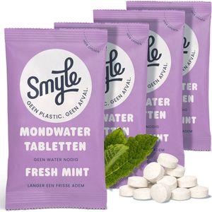 Smyle Freshmint Mondwater Tabletten - 4 x 63 Tandpasta Tabs Navulling - Whitening Effect - Geschikt voor Gevoelige Tanden - 100% Natuurlijk & Plasticvrij - Zero Waste