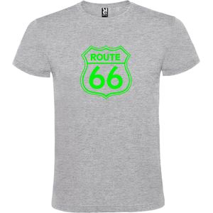 Grijs t-shirt met 'Route 66' print Neon Groen  size M