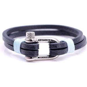 FortunaBeads Nautical L3 Staal Blauw Armband – Heren – Leer – Medium 18cm