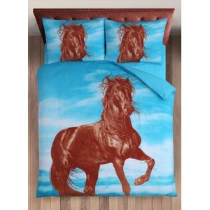 Dekbedovertrek Paarden Blauw- 2-persoons - Lits-jumeaux - 240x200/220 cm