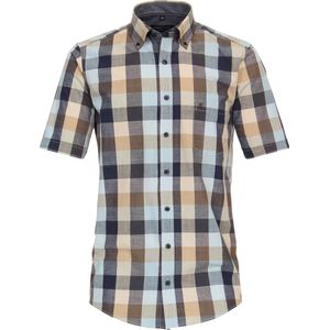 CASA MODA - Sport Casual Fit Overhemd - Blauw met Beige Geruit - Korte Mouw - Strijkvriendelijk