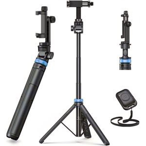 Somstyle Telefoonstatief - 149 CM Uitschuifbaar Statief - Tripod voor Smartphone & Actioncam - Selfiestick met Afstandsbediening - Zwart / Blauw