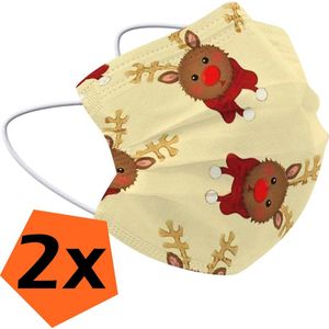 Mondkapje Kerst Wegwerp Geel - Mondmasker Wegwerp Niet Medisch Mondkapje Rendier - Kerst Mondkapje Wegwerp Universeel - 2 Stuks