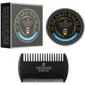 Velihan Beardcare - Baardverzorging Duo Pack - Baardbalsem Ocean Blue Wave - Baardkam - Baardverzorging set - Cadeau voor hem - Baardverzorging - Baard olie - Cadeau voor vriend - Baardgroei - Perfecte cadeau voor man - Geschenkset mannen
