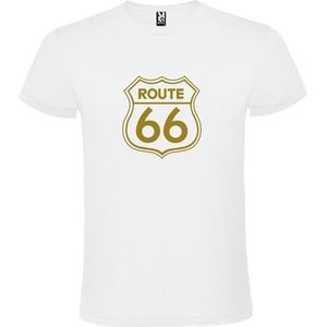 Wit t-shirt met 'Route 66' print Goud size XL