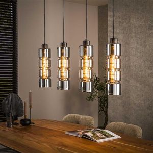 PS-Collection Cylinder Glas 4L Hanglamp - 105x12x150cm - Chroom/Artic Zwart - hanglampen eetkamer, hanglamp zwart, hanglampen woonkamer, hanglamp slaapkamer, hanglamp rotan, hanglamp hout, hanglamp industrieel