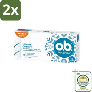 o.b. Tampons - ProComfort Super - Voor Comfort en Zachte Bescherming - 16 Tampons - Voordeelverpakking - 2 stuks - Tampons comfort - Tampons voor zware dagen