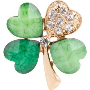 Klaver Klavertje Vier Broche Sierspeld Model A 2.7 cm / 3 cm / Lichtgroen Goud Strass