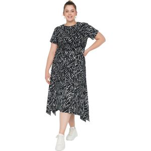 Trendyol Bruin Luipaardpatroon Asymmetrisch Gebreid Plus Size Rok Tbbss22Et0253