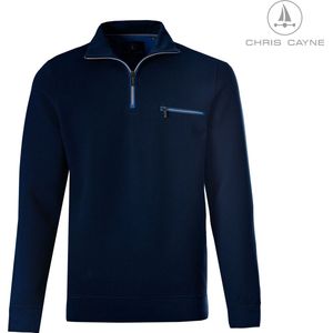 Chris Cayne heren sweatshirt - maat XL - valt klein - heren sweatshirt korte rits - kleur donkerblauw – uni structuur – schipperskraag – sweater met borstzak