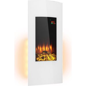 Klarstein Lamington Elektrische Haard - Verwarmingsventilator - Vermogen: 1000/2000 Watt - Afstandsbediening - LED-Vlammen Met Houtblokken - Instelbaar - Glazen Ruit - Timerfunctie - Display - Thermostaat - Modern Design - Sfeerverlichting - Wit