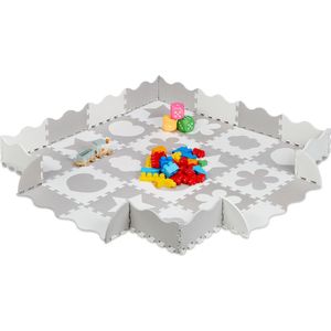 Relaxdays 52-delige speelmat foam - puzzelmat - vloerpuzzel - speeltegels kinderen - zacht - grijs