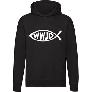 WWJD | Hoodie | Christelijk | Christen | Geloof | Jezus | Katholiek | Protestant | Christendom | Unisex | Trui | Sweater | Capuchon | Zwart