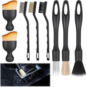 Brenzoos - Reinigingskwasten voor de auto - 8 stuks - Reinigen van wielen, motor, auto-interieur - Ventilatieopeningen - Auto-onderhoudsset