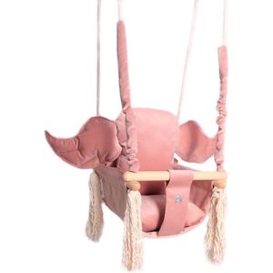 Luxe houten olifant handgemaakte roze baby schommel en kinder schommel met olifant vormig kussen – Baby swing - Schommelstoel - Schommels - Olifant oren