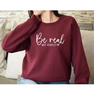 Bordeaux dames sweater- Be real not perfect- Maat S- Bordeaux rood trui.