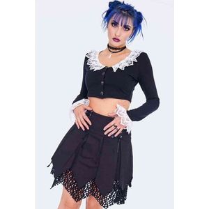 Jawbreaker - Long Sleeve Crop With Lace Trim Crop top - S - Zwart