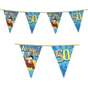 Vlaggenlijn 50 jaar - Abraham - Abraham gezien - Vlaggetjes - Verjaardag - Versiering - Decoratie - Volwassenen - Heren - Folie - 6 meter - Blauw